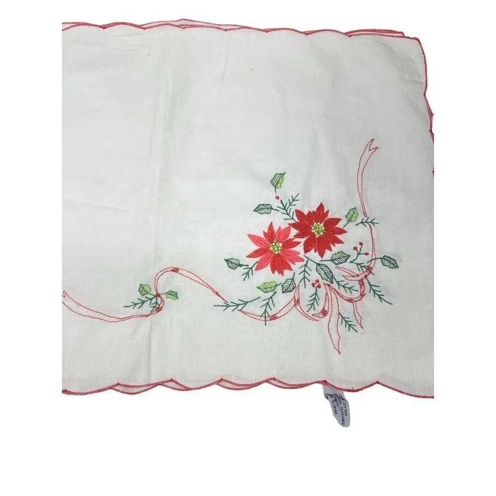 Vintage Cotton Imperial Elegance Christmas Placemat Set With Floral Embroidery &